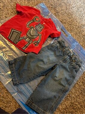 Wonderkids Red Robot Graphic Tee with Denim Jeans Set